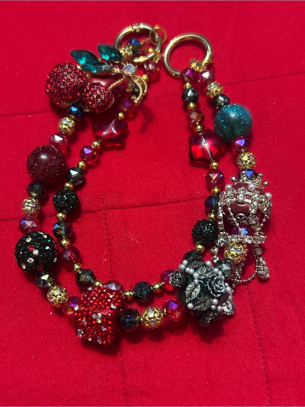 Multicolor Crystal and Charm Double-Strand Bag Charm chain - Women Jewelry